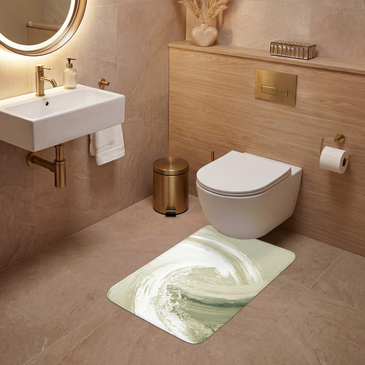 WC PŘEDLOŽKA Abstraktní - Tahy štětcem - Vlny - Zelená 50x80 cm - mátově zelená, textil/plast (50/1cm) - OnlyWow