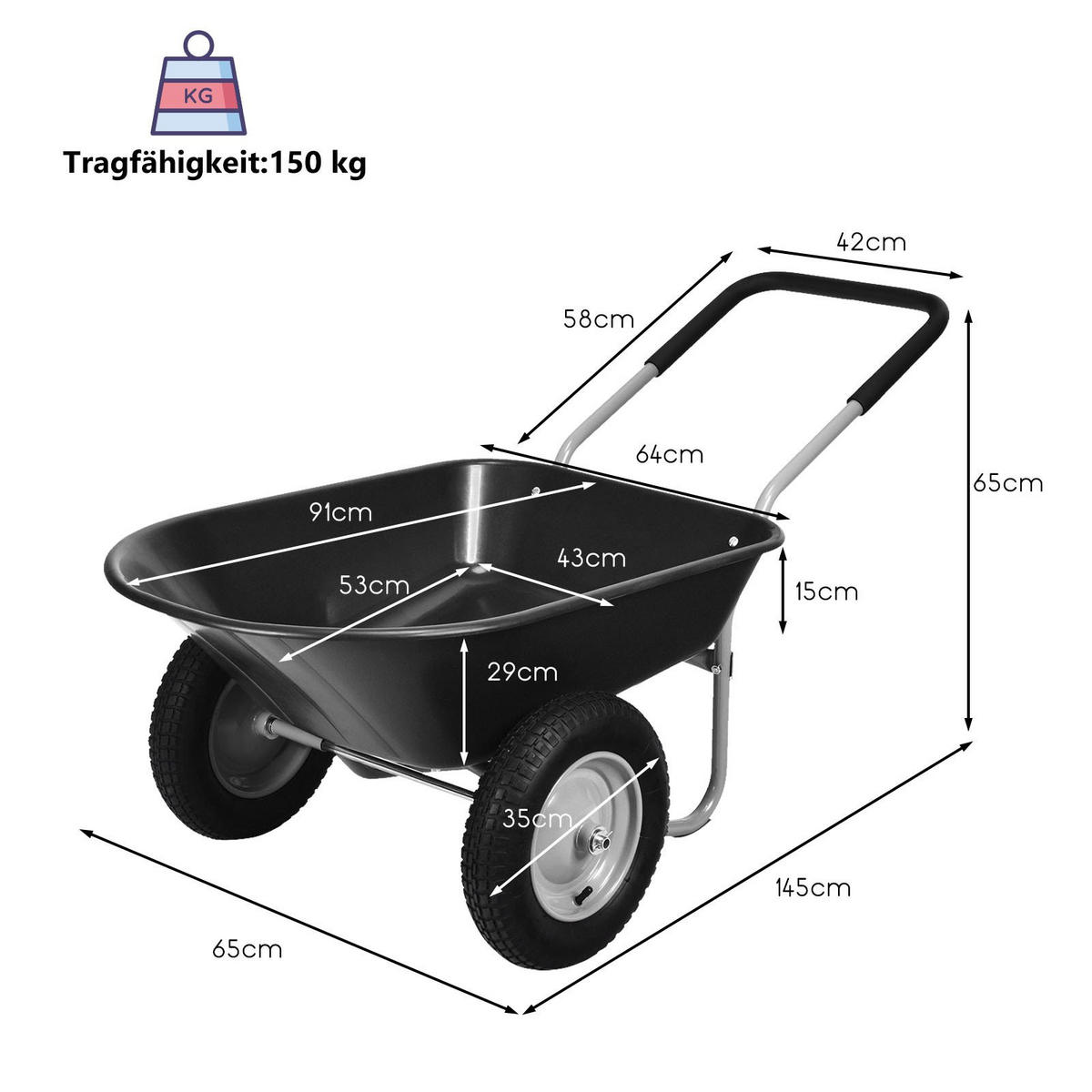 SCHUBKARRE Schwarz - Schwarz, Metall (65/65/140cm) - COSTWAY