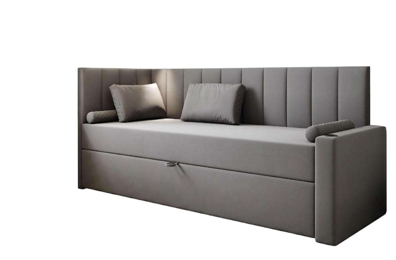 JUGENDBETT, 80 x 200 cm, Tokio, Bett mit Bonellmatratze H3 und Bettkasten, Einzelbett, Grau - Grau, Holzwerkstoff/Kunststoff (80/200cm) - Trada