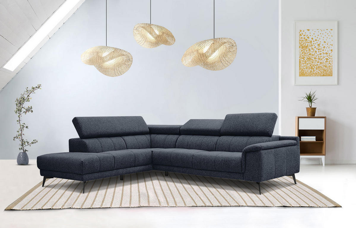 ECKSOFA FIERO 5-Sitzer, dunkelblau - Schwarz/Dunkelblau, Holzwerkstoff/Textil (158/269cm) - Courtois Laville