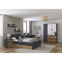 JUGENDZIMMER Joel in Grau Metallic und Artisan Eiche 5 teilig – mit 3trg Kleiderschrank, 140er Bett, Nachttisch, Schreibtisch und Rollcontainer - Grau, Holzwerkstoff (80/200/120cm)