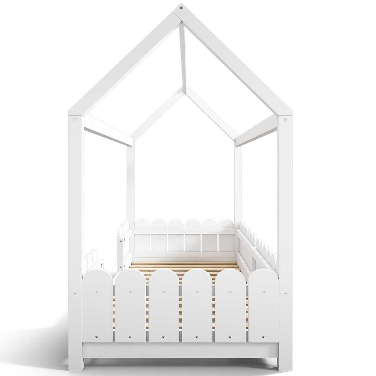 HAUSBETT 90/200 cm Weiß mit Rausfallschutz und Lattenrost - Weiß, Holz (90/200cm) - OKWISH