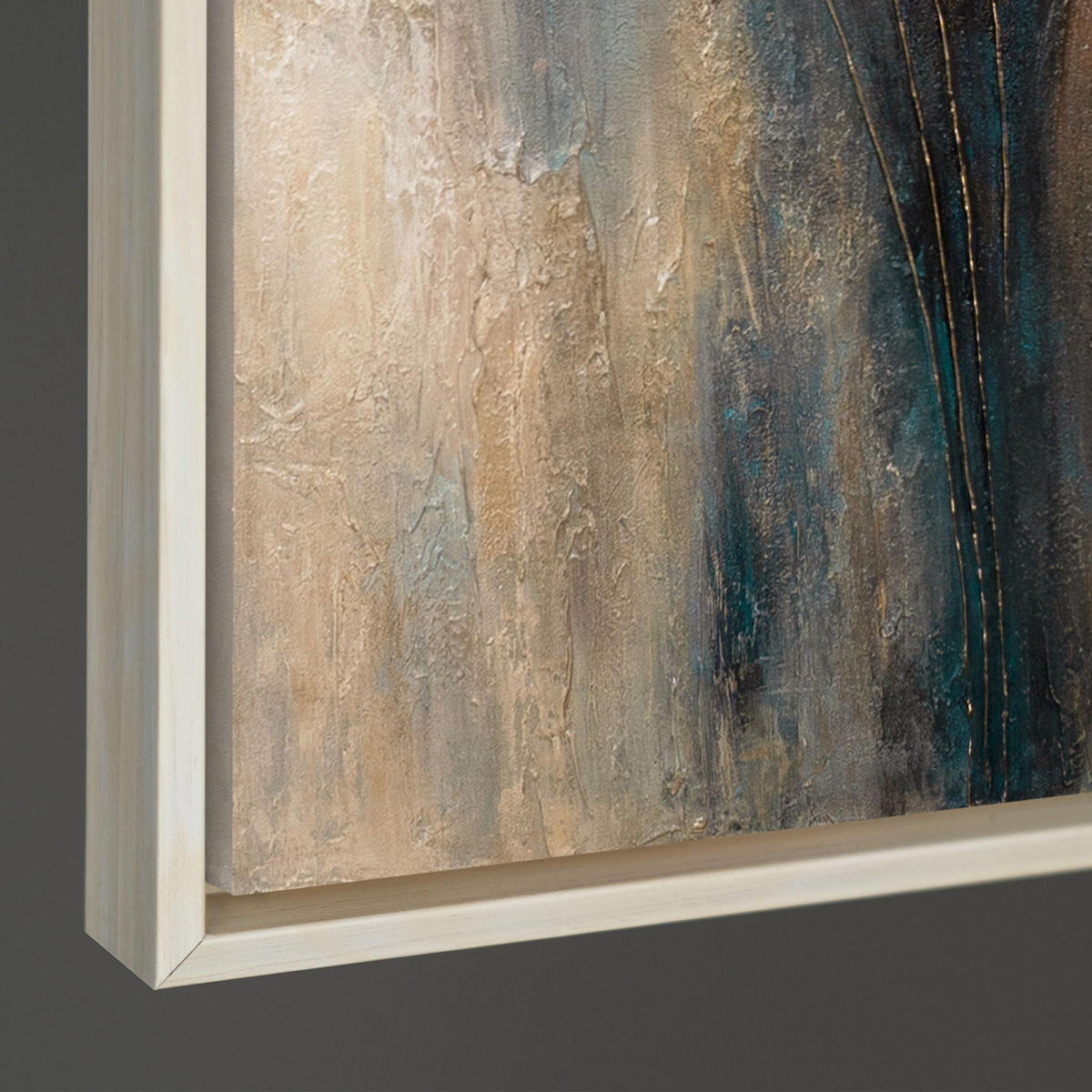 GEMÄLDE Wind und Gold Schattenfugenrahmen Beige 140x100 cm - Beige, Holz (140/100cm) - YS-art gallery