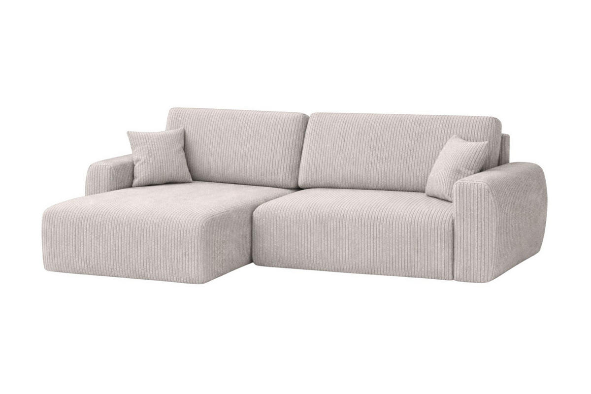 ECKSOFA Mit Schlaffunktion, Ariel XL, Cordstoff, Stoff Poso, Beige, Links - Creme, Holz (280/142cm) - Kaiser Möbel