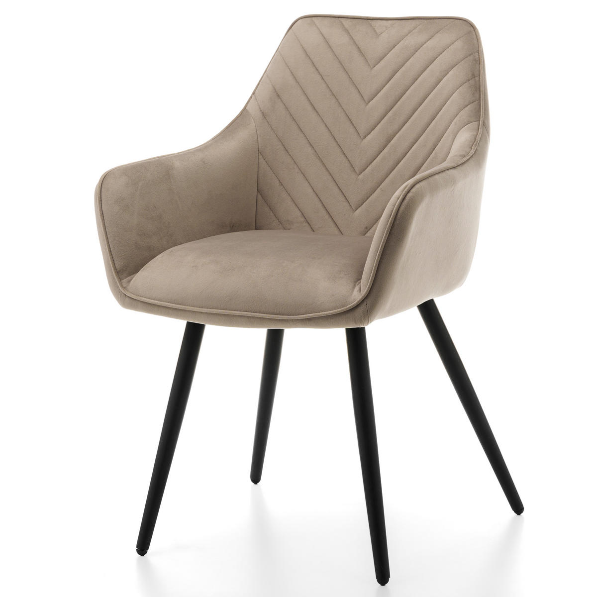 STUHL VASTO gepolstert mit Steppung - dunkelbeige - Samt Velours - Beige/Schwarz, Textil/Metall (58/87/60cm) - NEW HOME