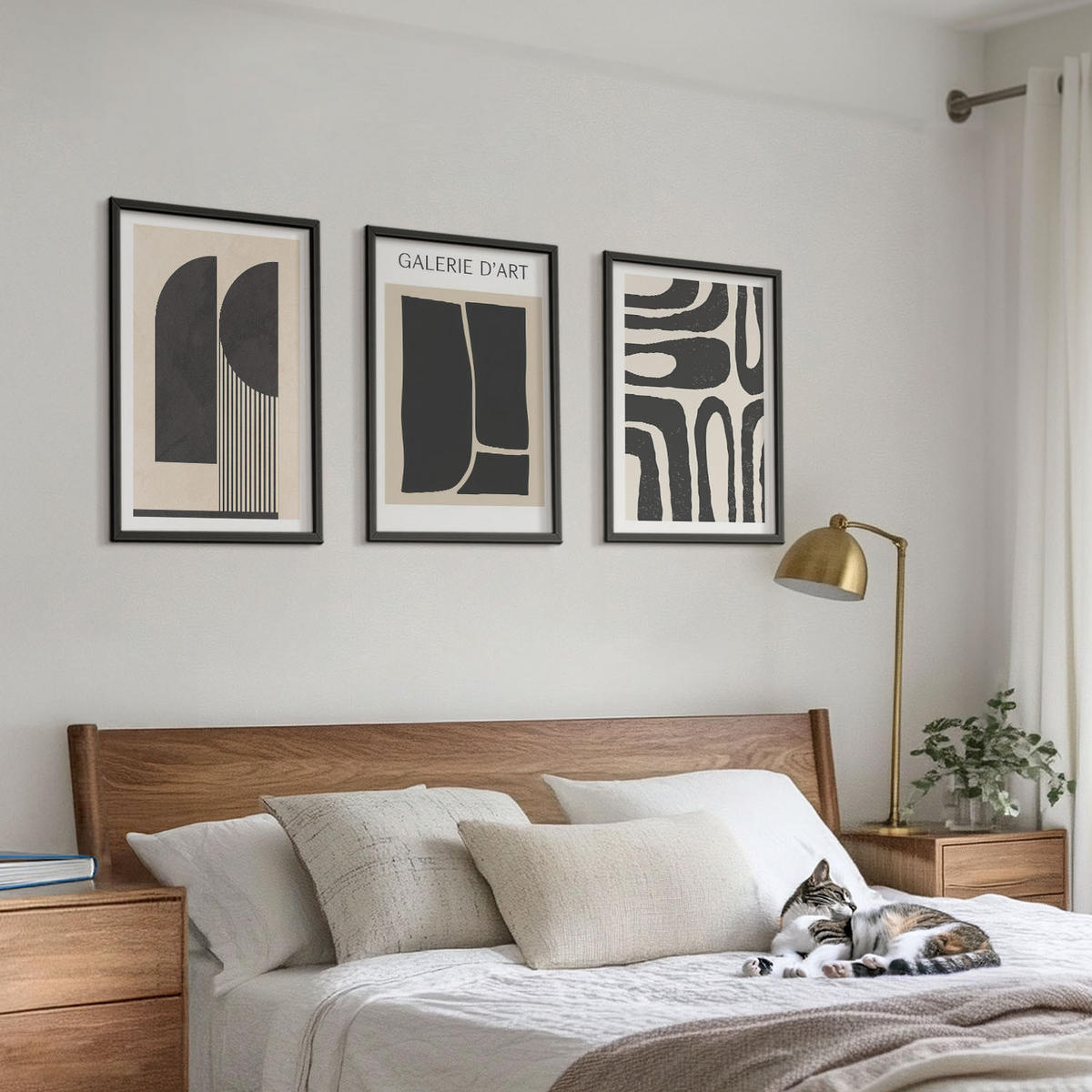 WANDBILDER 3er-Set - 40x60 cm Schwarzer Rahmen - Abstrakte minimalistische Poster - Schwarz, Kunststoff (40/60cm) - ArtPrintCave