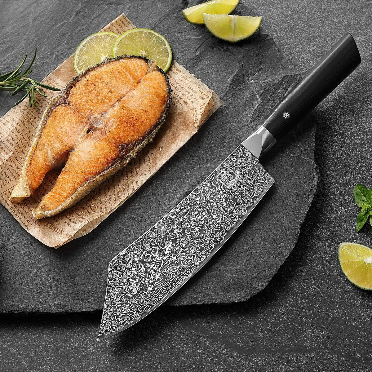 BLOCKMESSER Black Edition Damast Hakata Bocho - Braun, Metall (34cm) - Zayiko