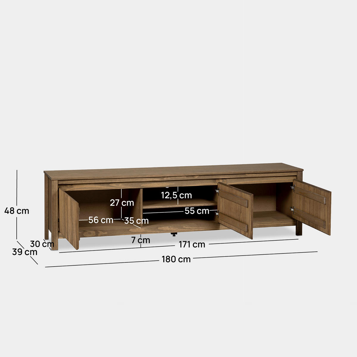 TV-ELEMENT Hanne Walnuss 180 cm x 48 cm - Walnussfarben, Holz (180/48/39cm) - Klast Home