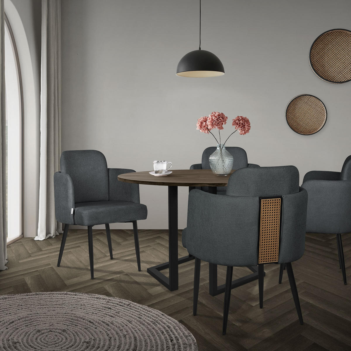 ESSZIMMERSTUHL Anthrazit mit Stoffbezug - Anthrazit/Schwarz, Textil/Metall (59/86/59cm) - ML-DESIGN