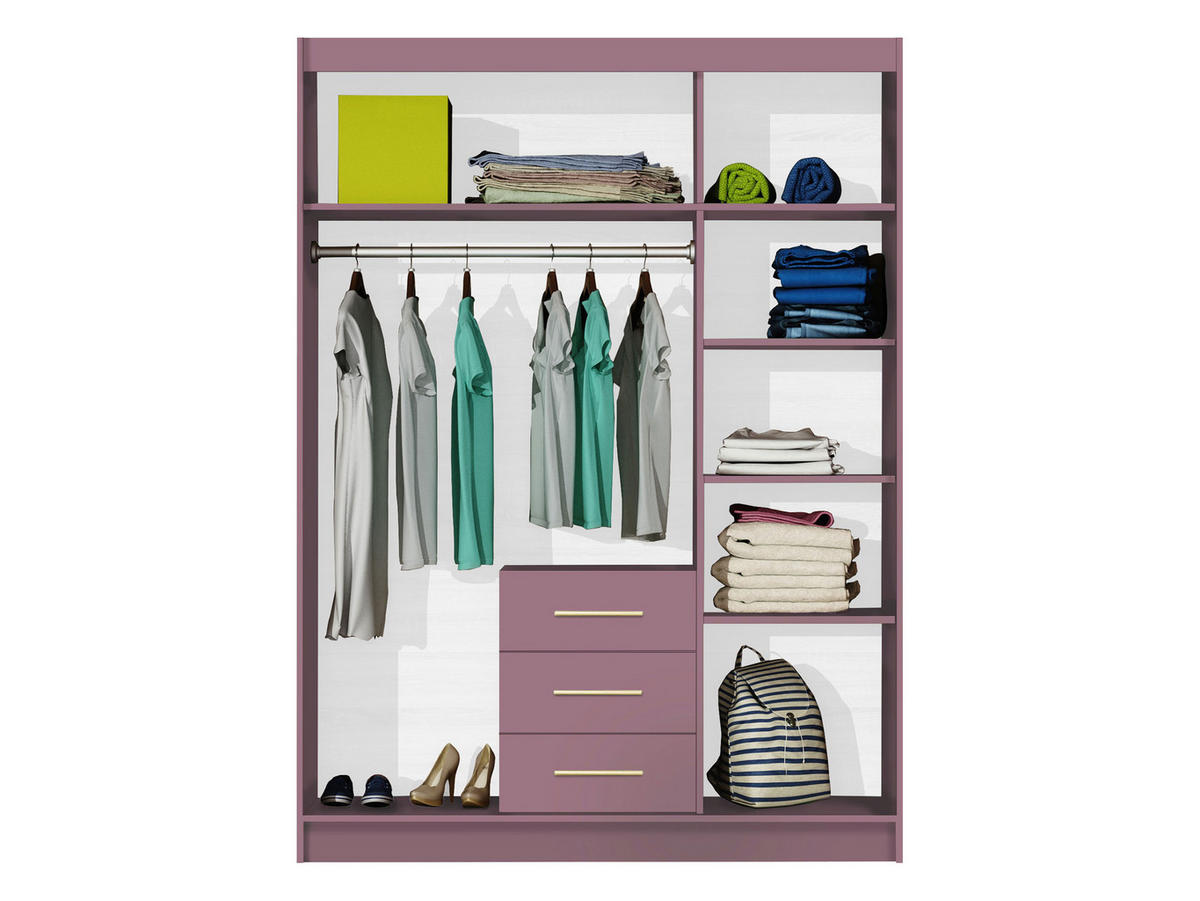 DREHTÜRENSCHRANK Bali D3 II mit Schrankaufsatz - Goldfarben/Rosa, Holzwerkstoff/Kunststoff (147/245/58cm) - MIRJAN24