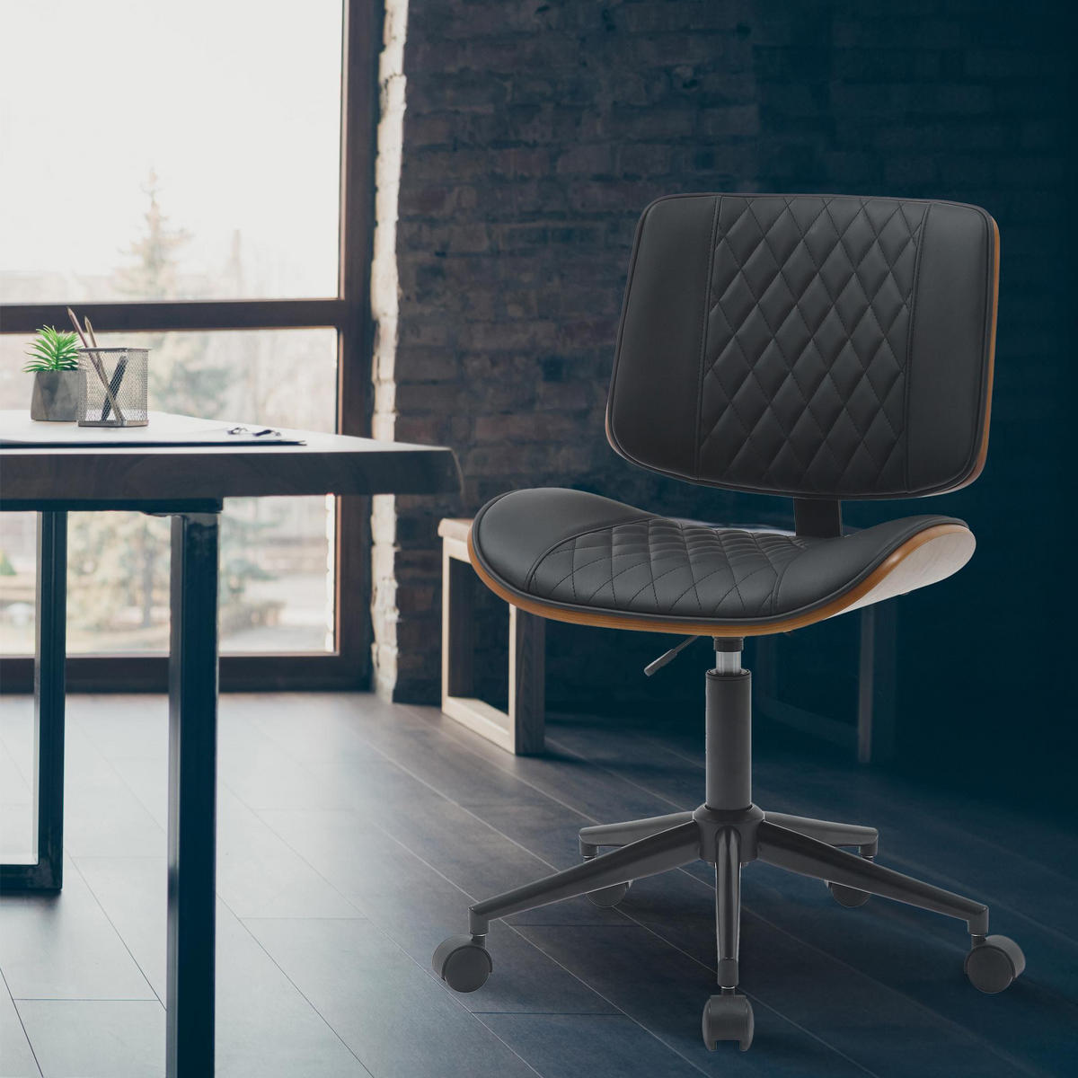 DREHSTUHL Holz walnuss/schwarz - Walnussfarben/Schwarz, Holz/Textil (50/82/54cm) - CLP