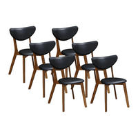 STUHL 6er-Set - Kunstleder & Massivholz - Schwarz & Nussbaumfarben - LISETTE - Schwarz, Holz (55/77/48cm) - Vente-Unique