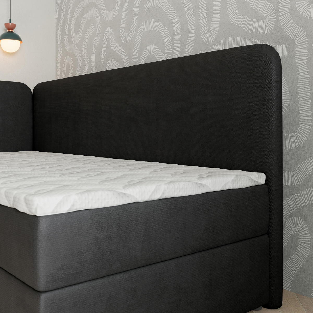 BOXBETT GINA 80x200 cm mit Matratze und Topper, H2+H3 - Schwarz - Schwarz, Holz (80/200cm) - MASSENO