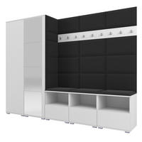 GARDEROBE NELA VII 250 cm (Modulare Flurmöbel XL Weiß mit Spiegel & Sitzpolster Schwarz 16 Universell) - Silberfarben/Schwarz, Holz/Holzwerkstoff (250/187/40cm) - Ravio