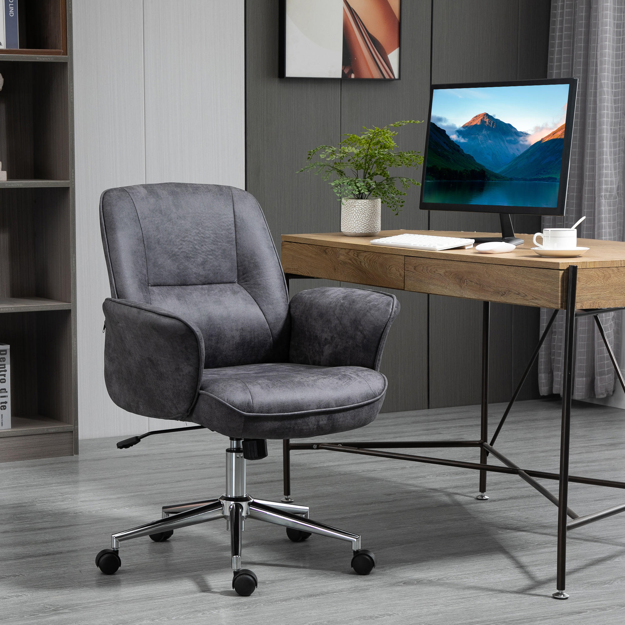BÜROSTUHL Schreibtischstuhl drehbar verstellbar Mikrofaser Schaumstoff Grau - Dunkelgrau, Kunststoff (69/102/67cm) - Vinsetto