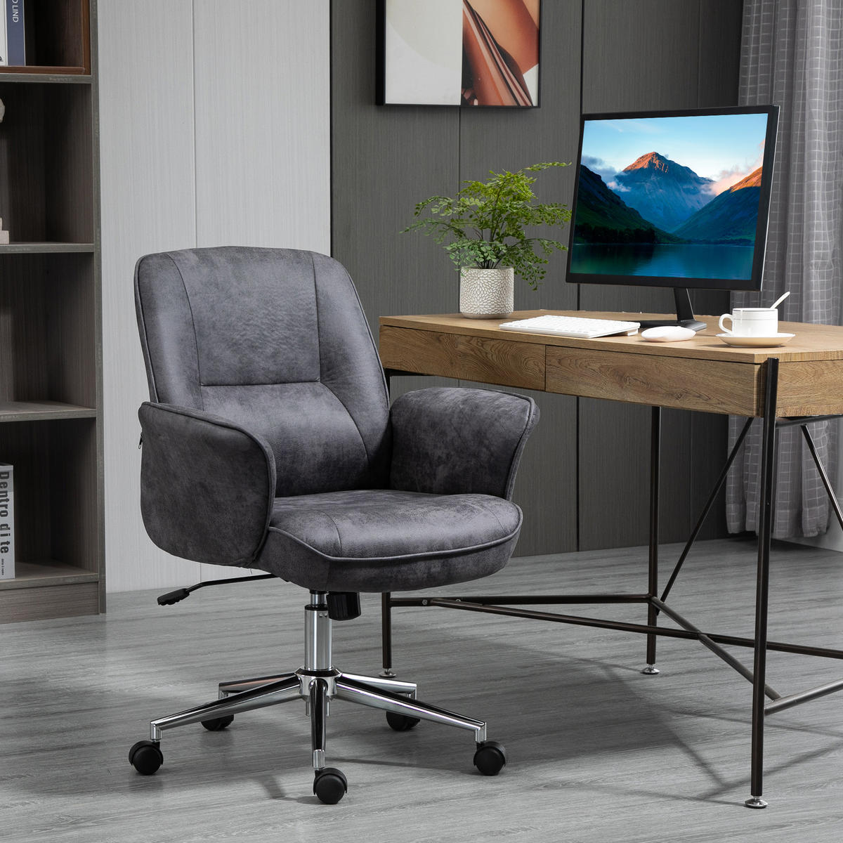 BÜROSTUHL Schreibtischstuhl drehbar verstellbar Mikrofaser Schaumstoff Grau - Dunkelgrau, Kunststoff (69/102/67cm) - Vinsetto