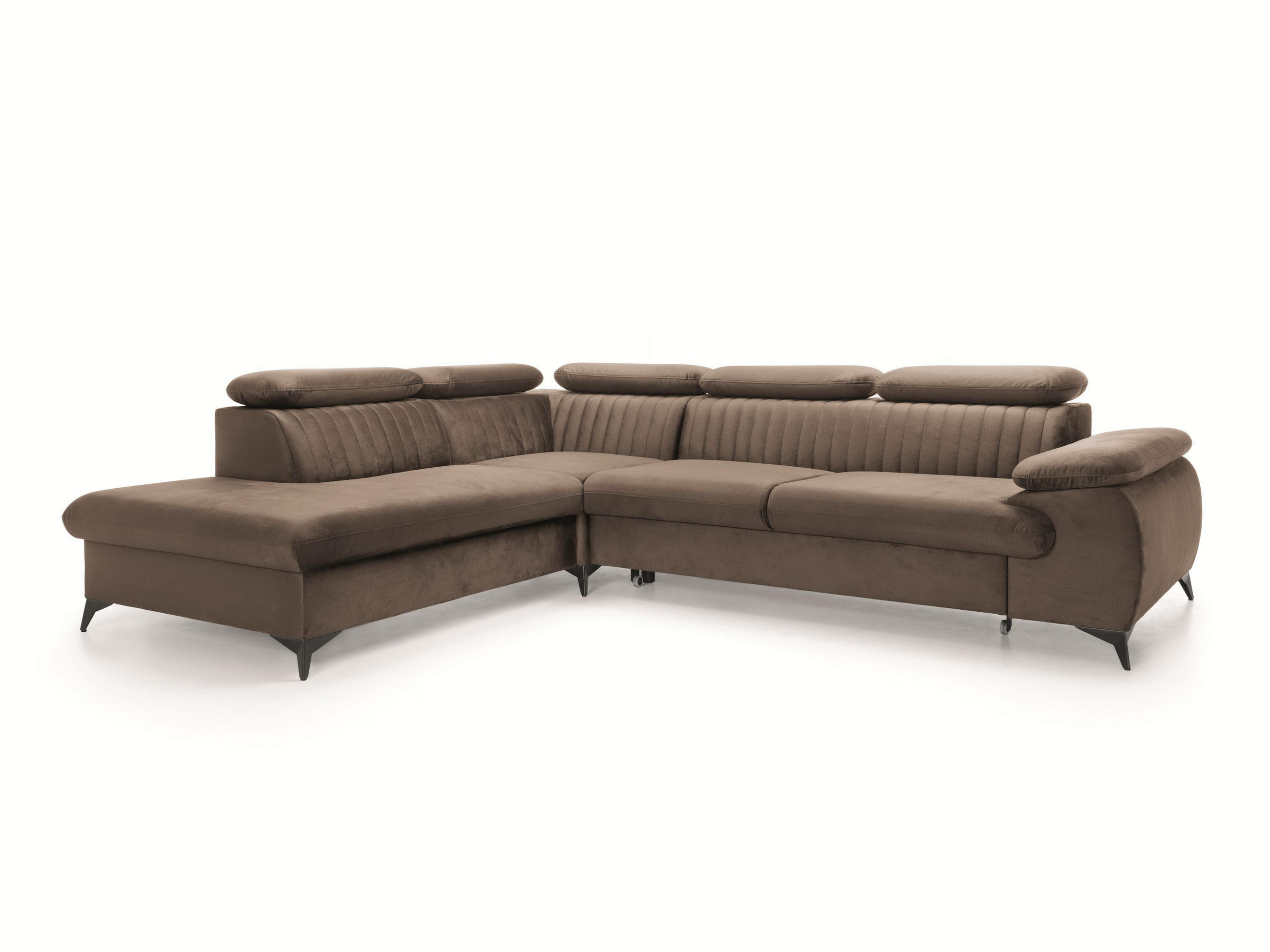 ECKSOFA FIORE Braun Velours-Stoff mit Schlaffunktion - Braun, Holz (280/193cm) - MASSENO