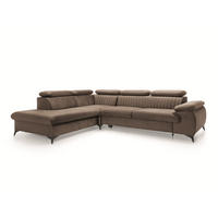 ECKSOFA FIORE Braun Velours-Stoff mit Schlaffunktion - Braun, Holz (280/193cm) - MASSENO