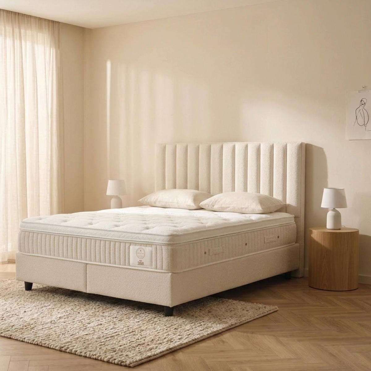 BOXBETT Belezza Bett boxspringbett 180x200 mit matratze - Beige, Holz (180/200cm)