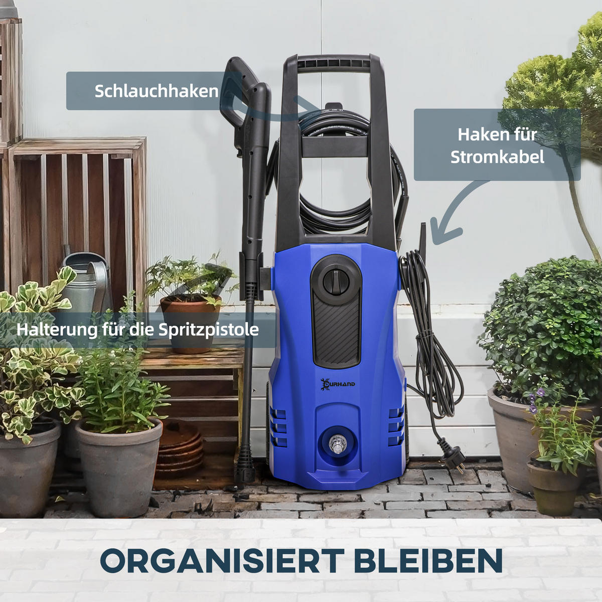 HOCHDRUCKREINIGER mit 6 m Hochdruckschlauch, max. Wassermenge: 510 l/h, für Garten, Blau - Blau, Kunststoff (27/78/35cm) - DURHAND
