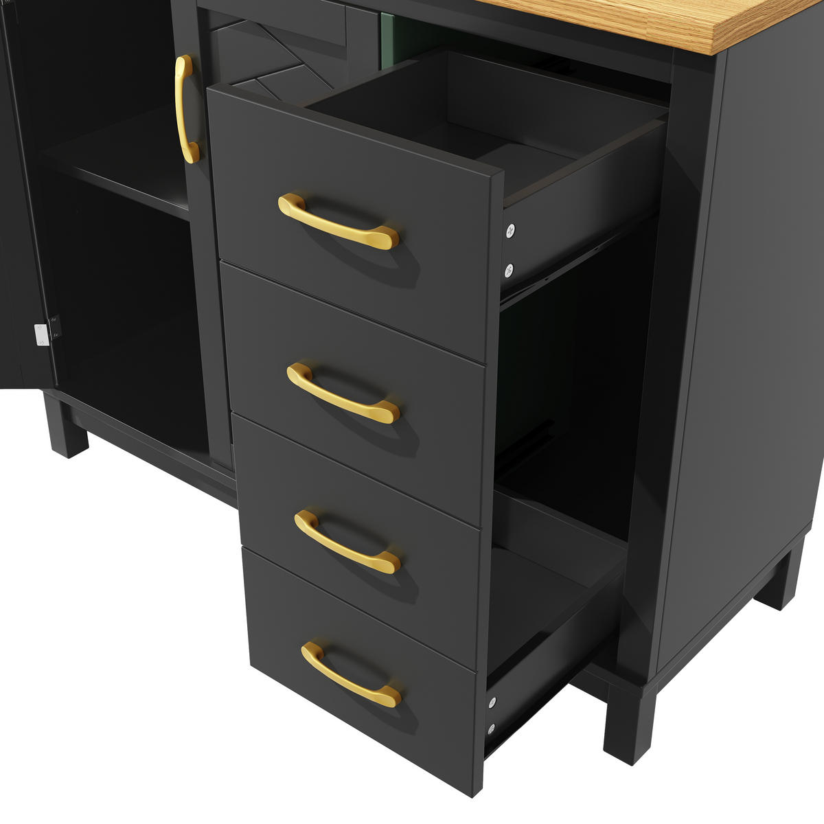 GESCHIRRSCHRANK aus MDF 105.5x40x180cm in Schwarz mit LED-Lichtleiste - Schwarz, Holzwerkstoff (105.5/180/40cm) - Modfu