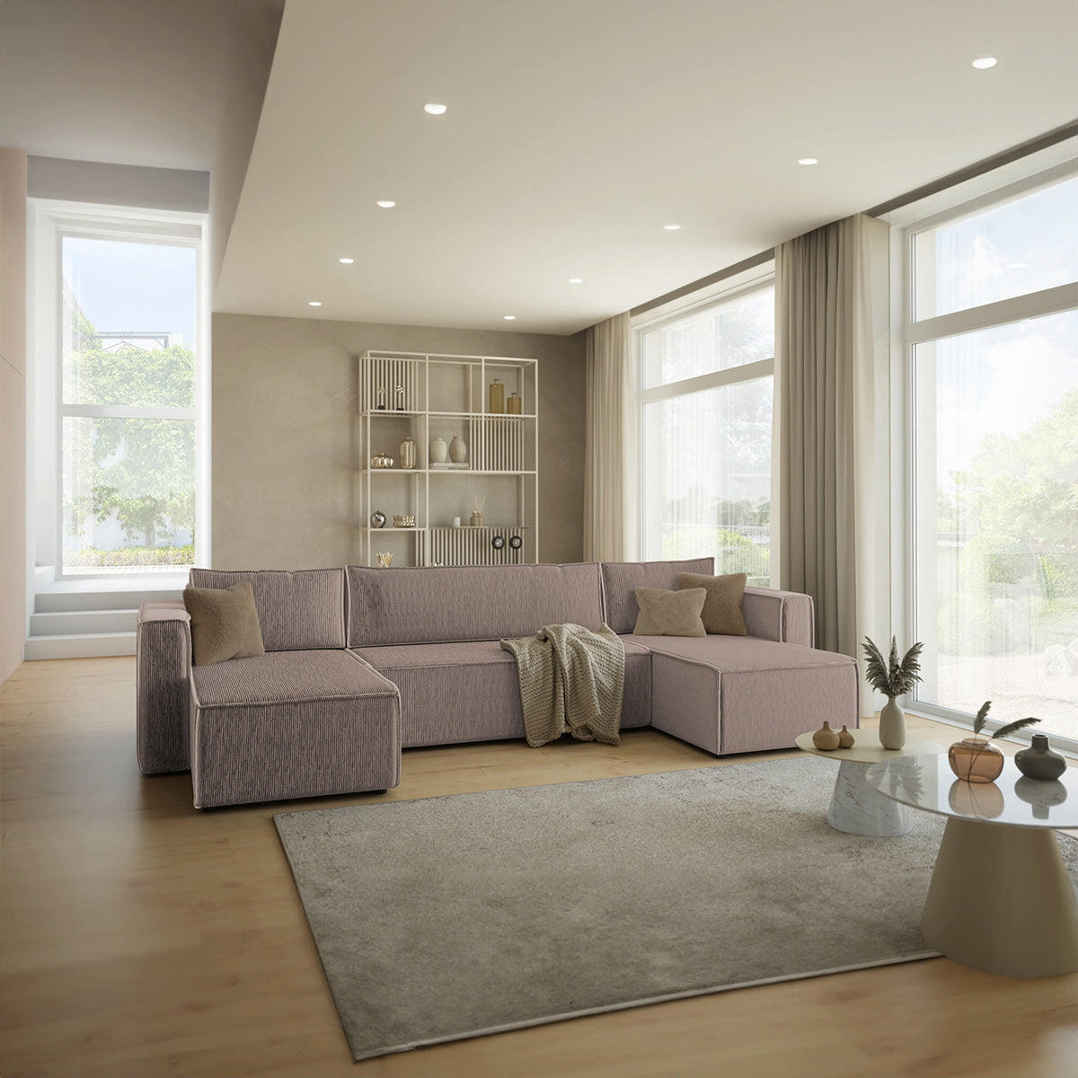 PANORAMASOFA Ezekiel 5 Sitzplätze Taupe - Taupe, Holz (309/73/145cm) - Petits-meubles