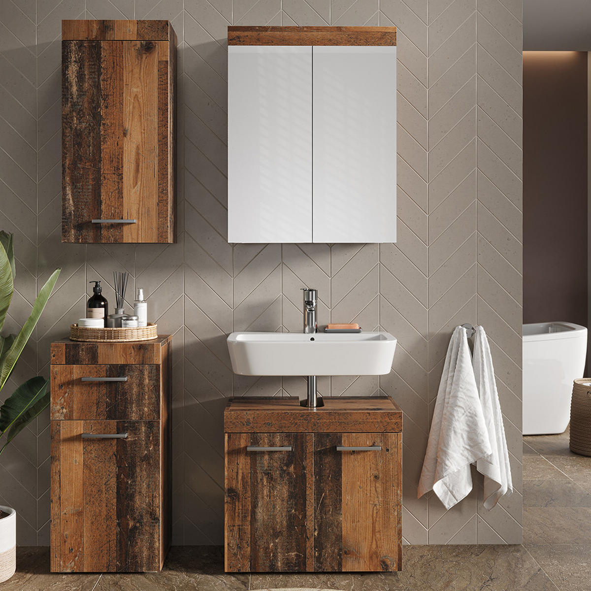 HÄNGESCHRANK Luna Oldstyle 37 x 77 cm - Braun, Holzwerkstoff (37/77/24.6cm) - Vicco
