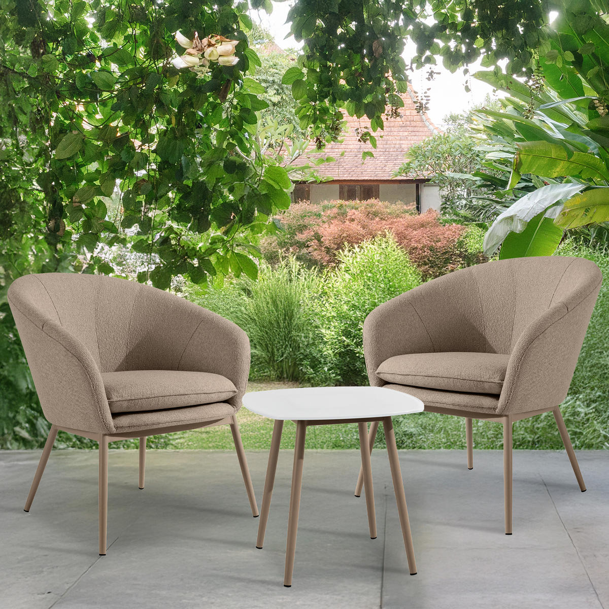 GARTENMÖBELSET SOLIS Gartenlounge-Set, - Hellbraun, Textil/Metall - KONSIMO®