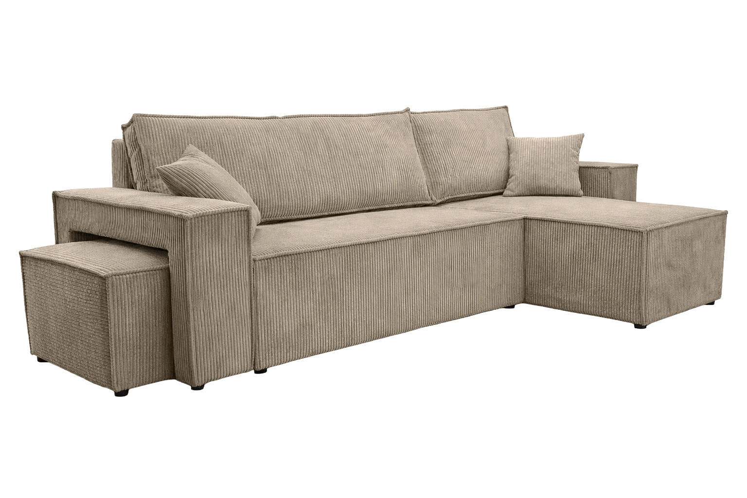 ECKSOFA Mit Schlaffunktion Und Pouf, Cordstoff Poso, Dunkelbeige, Rechts, Best L Mit Pouf - Beige, Holz (244/145cm) - Kaiser Möbel