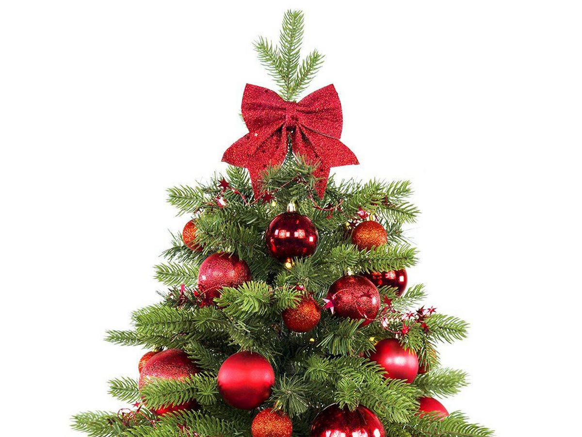 WEIHNACHTSBAUM künstlicher 60 cm mit LED-Beleuchtung, ROTEWEIHNACHTEN II, mit 34 Weihnachtsbaumschmuck, Pflanztopf mit Jutesack - Rot/Grün, Kunststoff/Stein (40/60cm) - LAALU