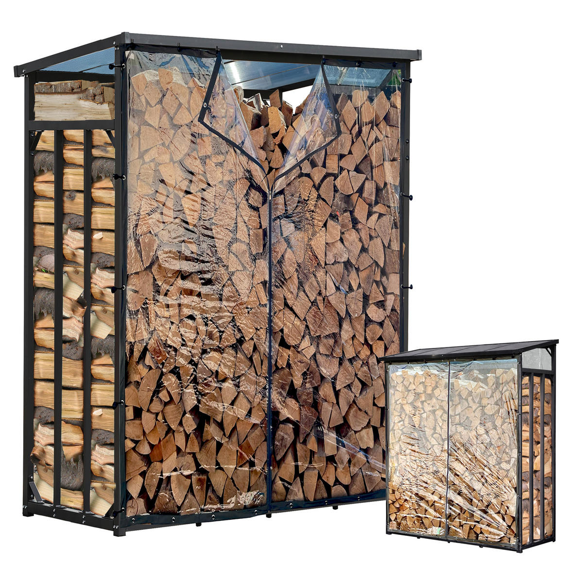 KAMINHOLZREGAL Außen Pro 130/70/185 cm Metall Anthrazit mit Wetterschutz Transparent 1,6 m³ / 2 SRM - Transparent/Anthrazit, Metall (130/185/70cm) - QUICK STAR