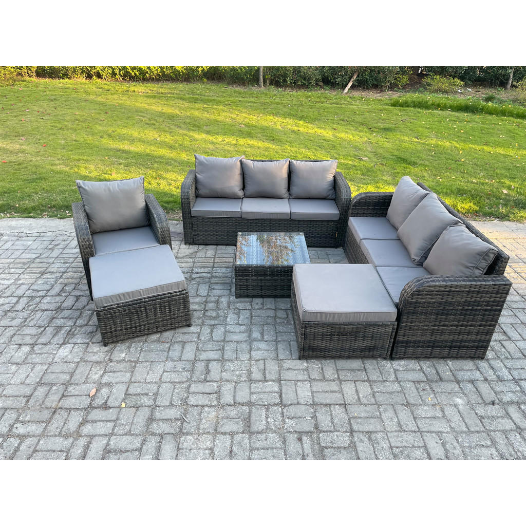 Thumbnail - Fimous Gartenmöbel, Dunkelgrau, Metall, Kunststoff, Glas, 9-Sitzer, Füllung: Schaumstoff, quadratisch, Loungemöbel, Loun...