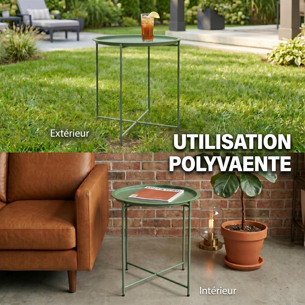 GARTENBEISTELLTISCH DE-14117 mit abnehmbarer Platte, Ø46 x 53 cm Grün - Grün, Metall (46/46/53cm) - ComfortXL