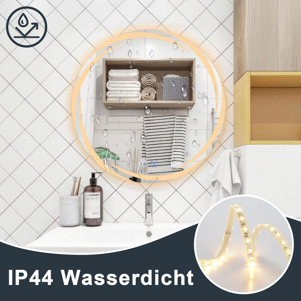 BADEZIMMERSPIEGEL Redick mit LED-Leuchte Ø50 cm - Weiß, Glas (50/2.4/50cm) - Nettlife