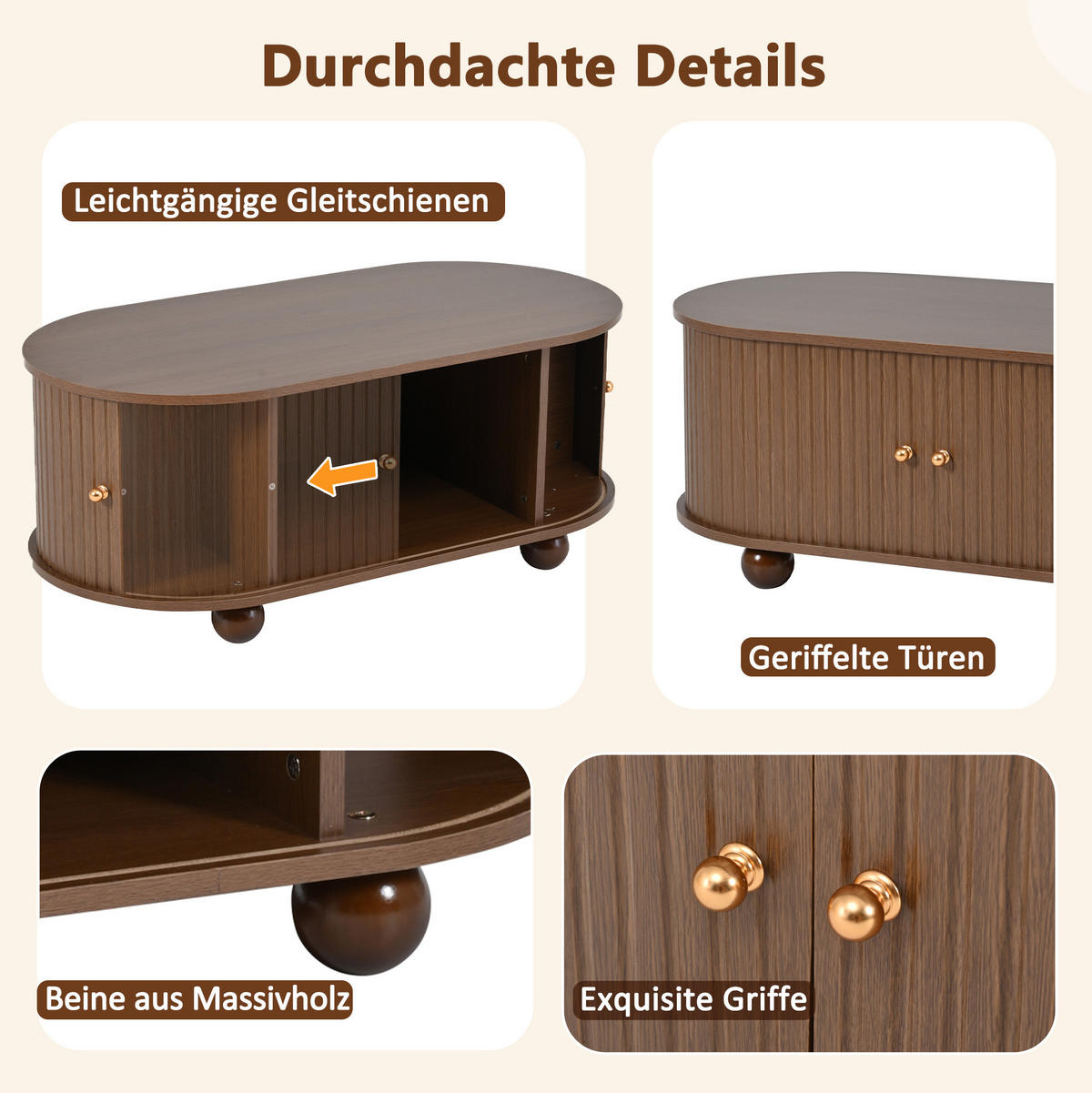 COUCHTISCH 100/50/40 cm mit 360-Grad-Schiebetür und Stauraum, Walnussfarbe - Walnussfarben, Holzwerkstoff (100/50/40cm) - Modfu
