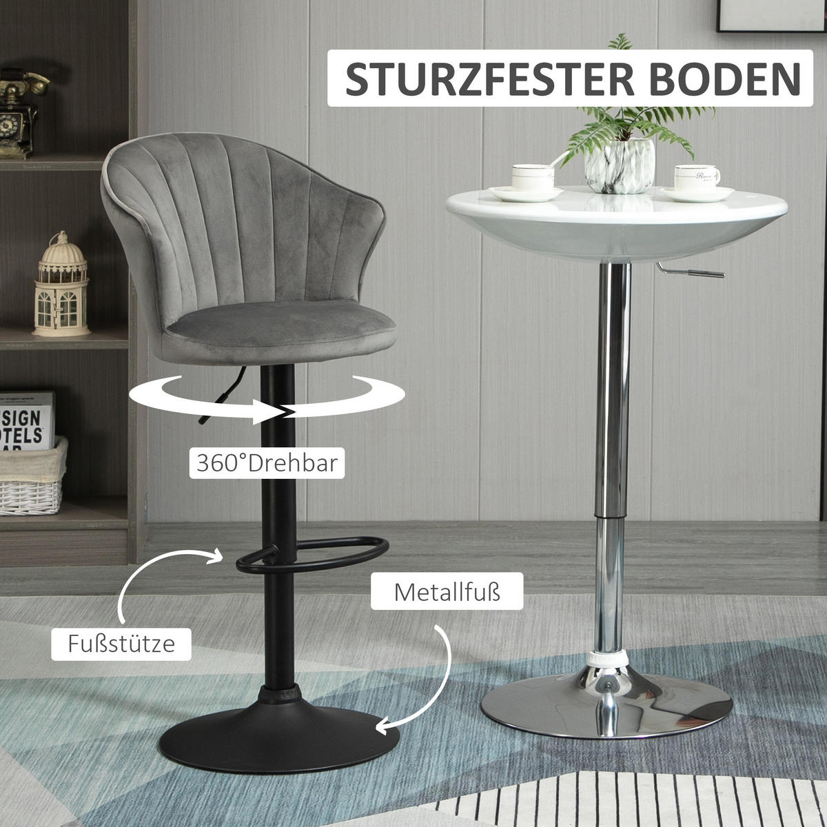 BARHOCKER, Schaumstoff, Stahl, Grau - Grau, Kunststoff (56/111/54cm) - HOMCOM