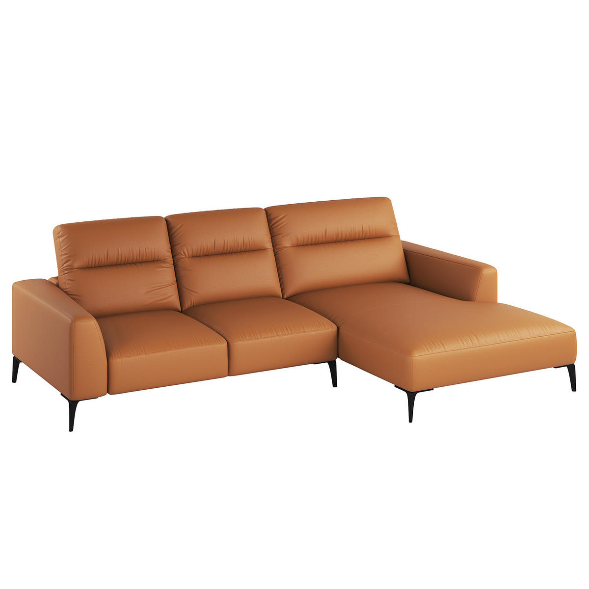 ECKSOFA mit Longchair - Cognac/Schwarz, Leder/Metall (265/180cm) - home24