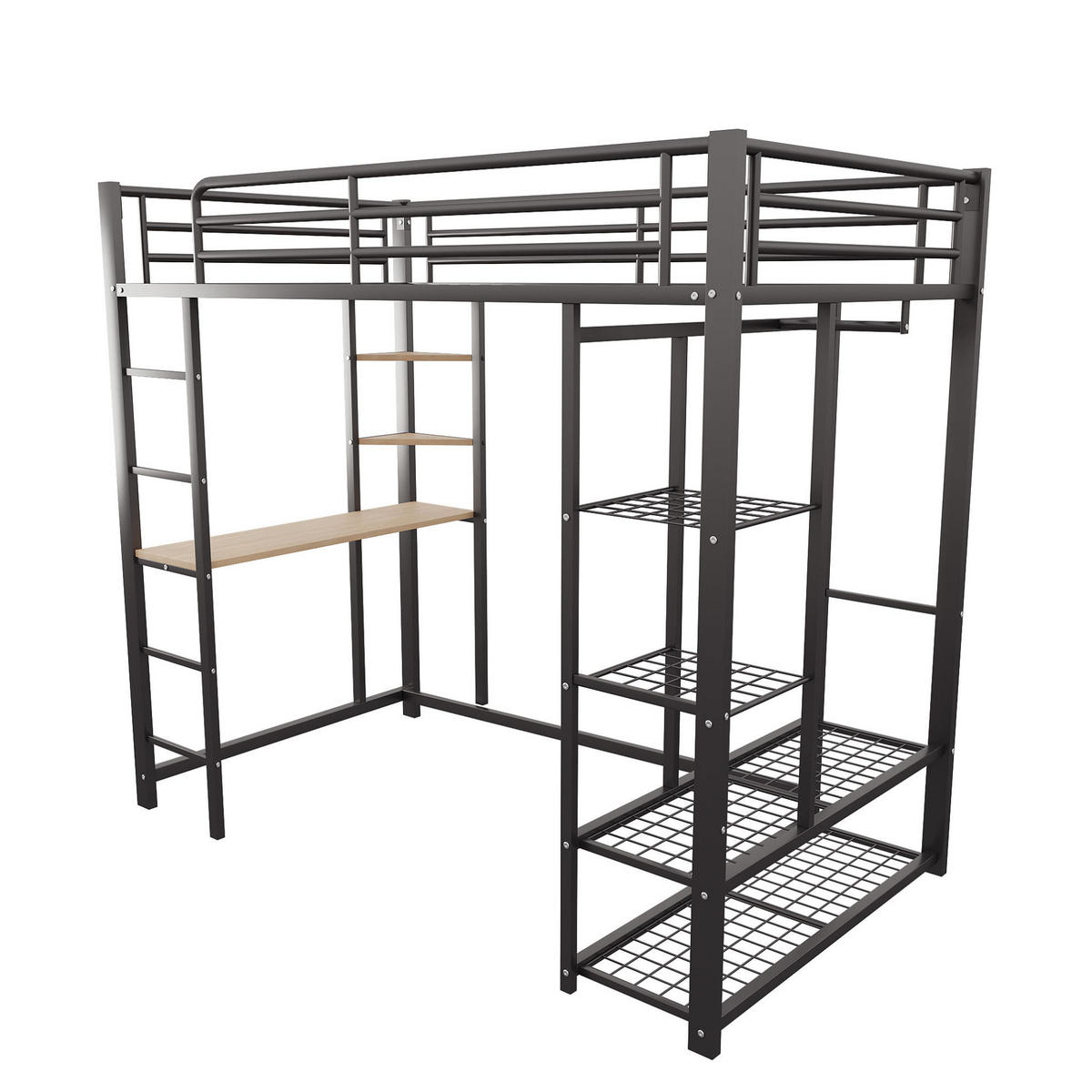 HOCHBETT aus Metall und MDF 90x200 cm in Schwarz mit Schreibtisch & Stauraum - Schwarz, Metall (90/200cm) - Modfu
