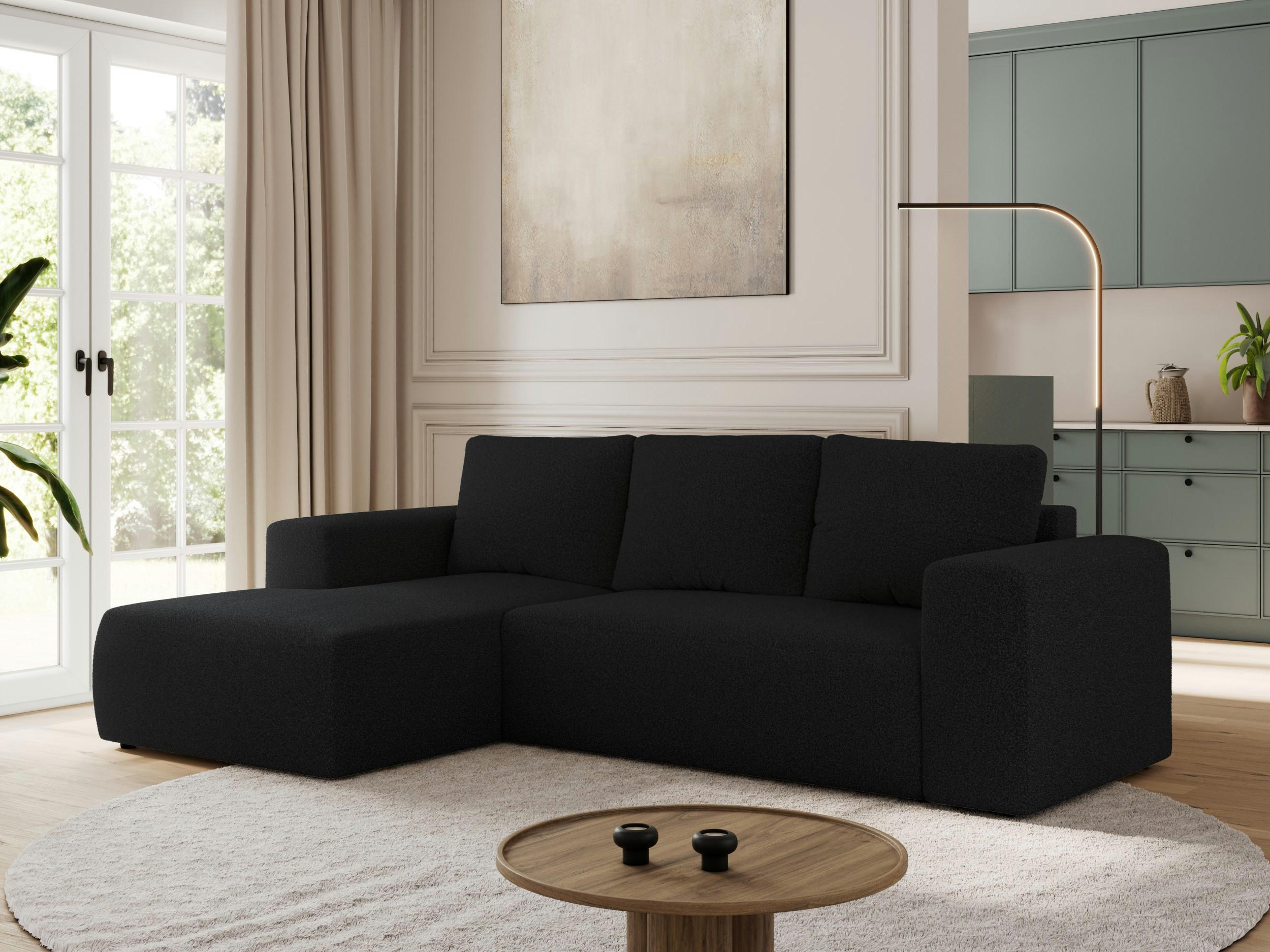 ECKSOFA TRENTINO L Schwarz Boucle - Links - Schwarz, Textil (266/164cm) - MKS