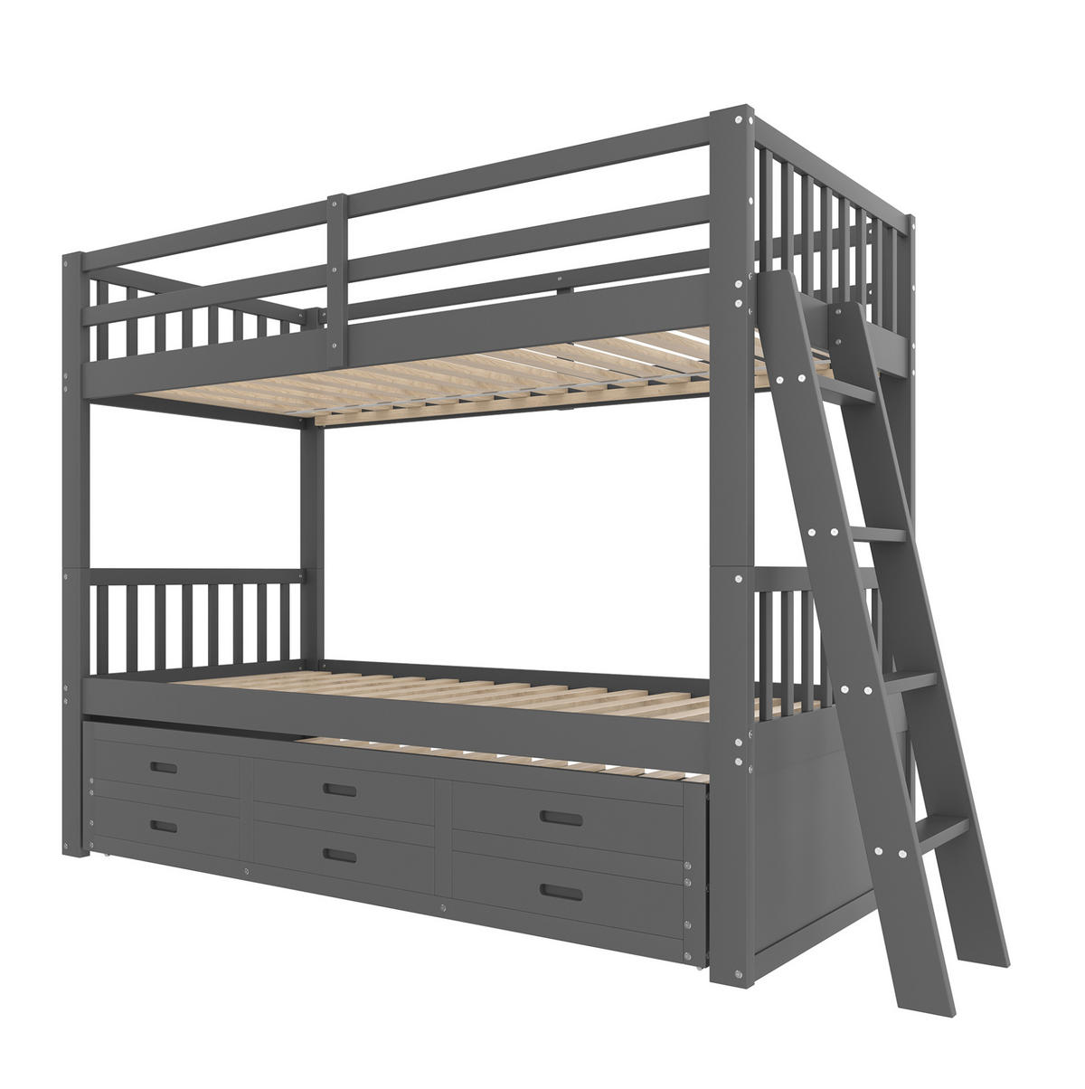ETAGENBETT 90/200 cm in Grau mit Ausziehbett und 3 Schubladen - Grau, Holz (90/200cm) - Flora Grace
