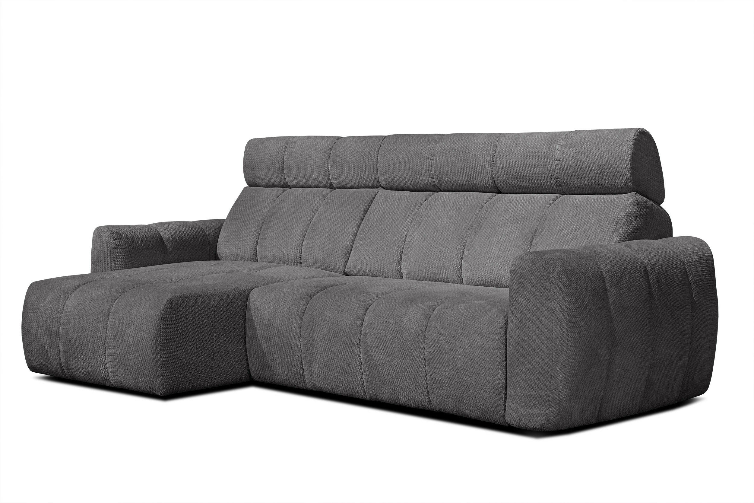 ECKSOFA KIMI 3-Sitzer, ausziehbarer Sitz, verstellbare Kopfstützen, dunkelgrau - Anthrazit/Schwarz, Holzwerkstoff/Textil (270/160cm) - Courtois Laville