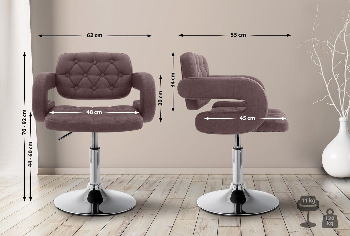 DREHSTUHL Stoff braun - Chromfarben/Braun, Textil/Metall (62/76/55cm) - CLP