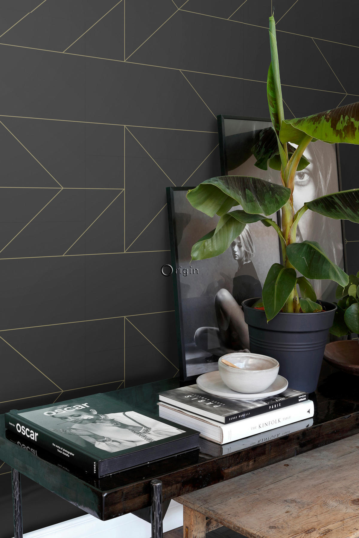 TAPETE grafische Linien 53 cm x 10.05 m - Schwarz, Papier (53/1000cm) - Origin Wallcoverings