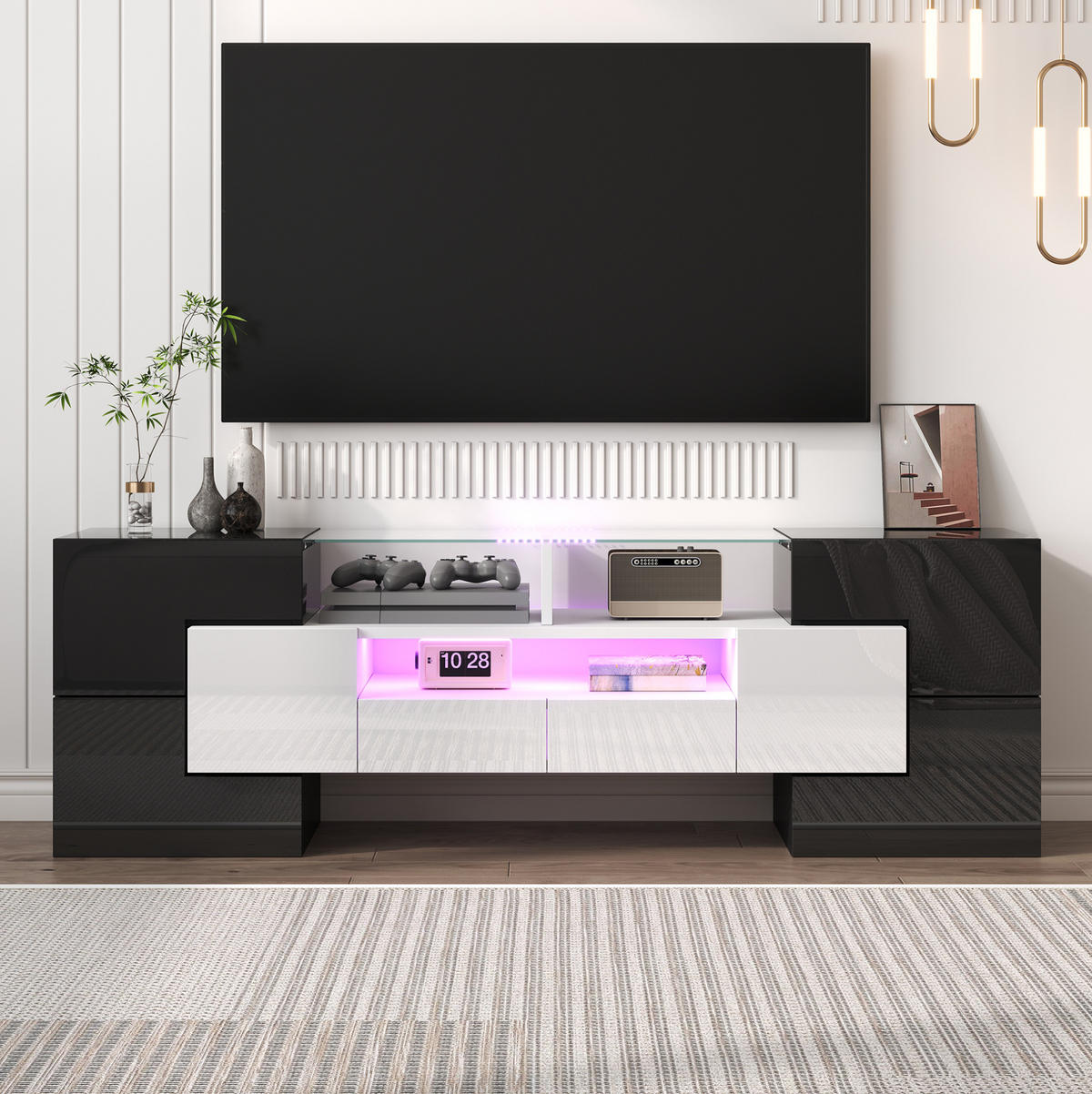 LOWBOARD 145/30/51 cm in Weiß aus MDF/Spanplatte mit LED-Beleuchtung - Weiß, Holzwerkstoff (30/51/145cm) - OKMYHOME