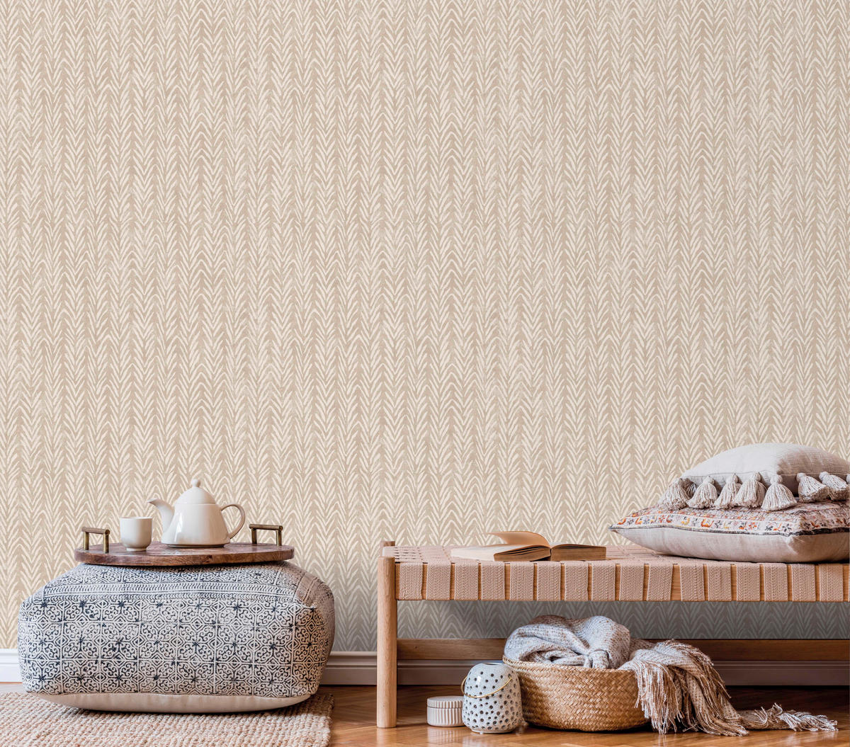TAPETE Zickzack-Motiv 53 cm x 10 m - Beige, Papier (53/1000cm) - Sanders & Sanders