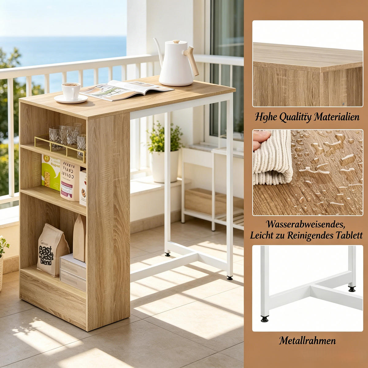 BARTISCH DE-37246 mit 3 Regalen und Metallrahmen Helle Eiche - Eichefarben, Holzwerkstoff (91/49/91cm) - ComfortXL