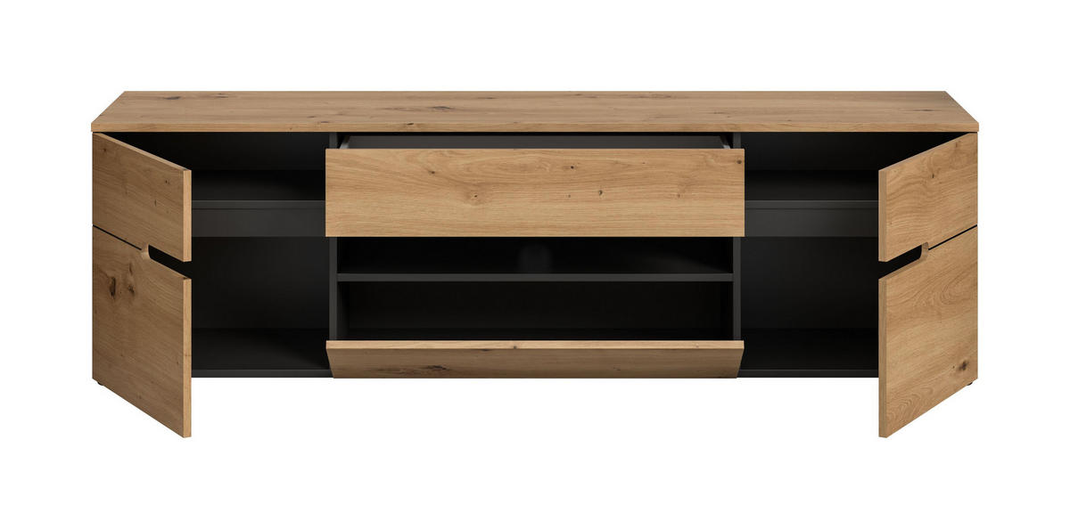 TV Lowboard CANU (B/H/T: ca. 184/55/44 cm) in Basalt grau/Artisan Nachbildung - Grau, Holzwerkstoff (184/55/44cm)