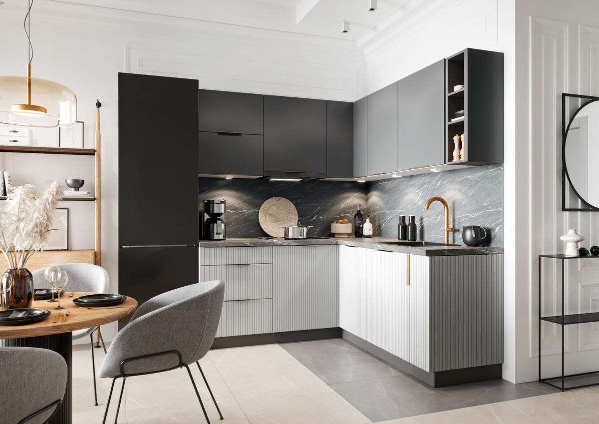 ECKKÜCHE 190 x 180 cm - MAX & KATE KS10-G370 - in Grau/Anthrazit - Anthrazit/Goldfarben, Holz/Holzwerkstoff (190/213.3/180cm) - Royal24_Markt