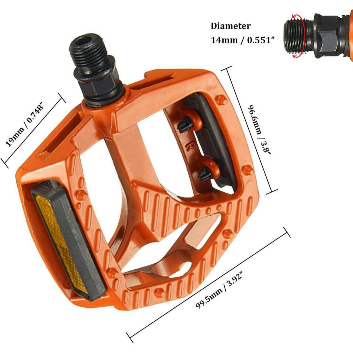 FAHRRADPEDALE 9/16" MTB Pedale mit 3 gedichteten Lagern Orange, CNC Aluminium Flachpedale mit Anti-Rutsch - Orange, Metall (10/1.5/12.5cm)