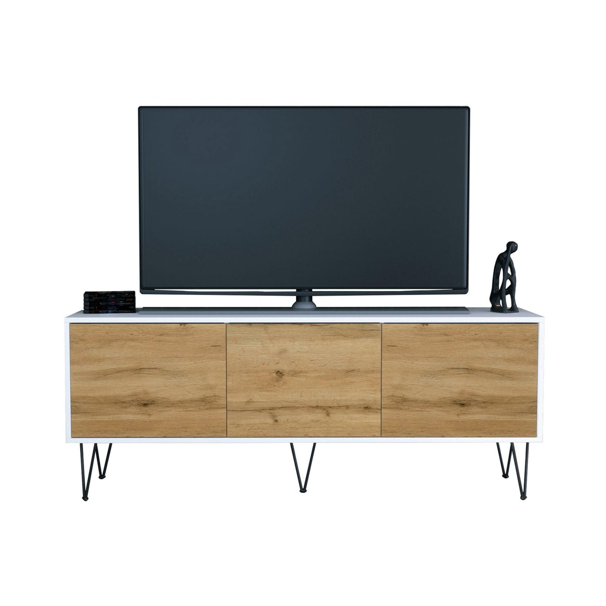 TV-BOARD Elisa, Lowboard mit Push-to-Open, Made in Germany, Moderner Fernsehschrank, Weiß matt/Eiche Evoke (152,5 x 60,5 x 37 cm) - Eiche Wotan, Holzwerkstoff (152.5/60.5/37cm) - InnoFurn